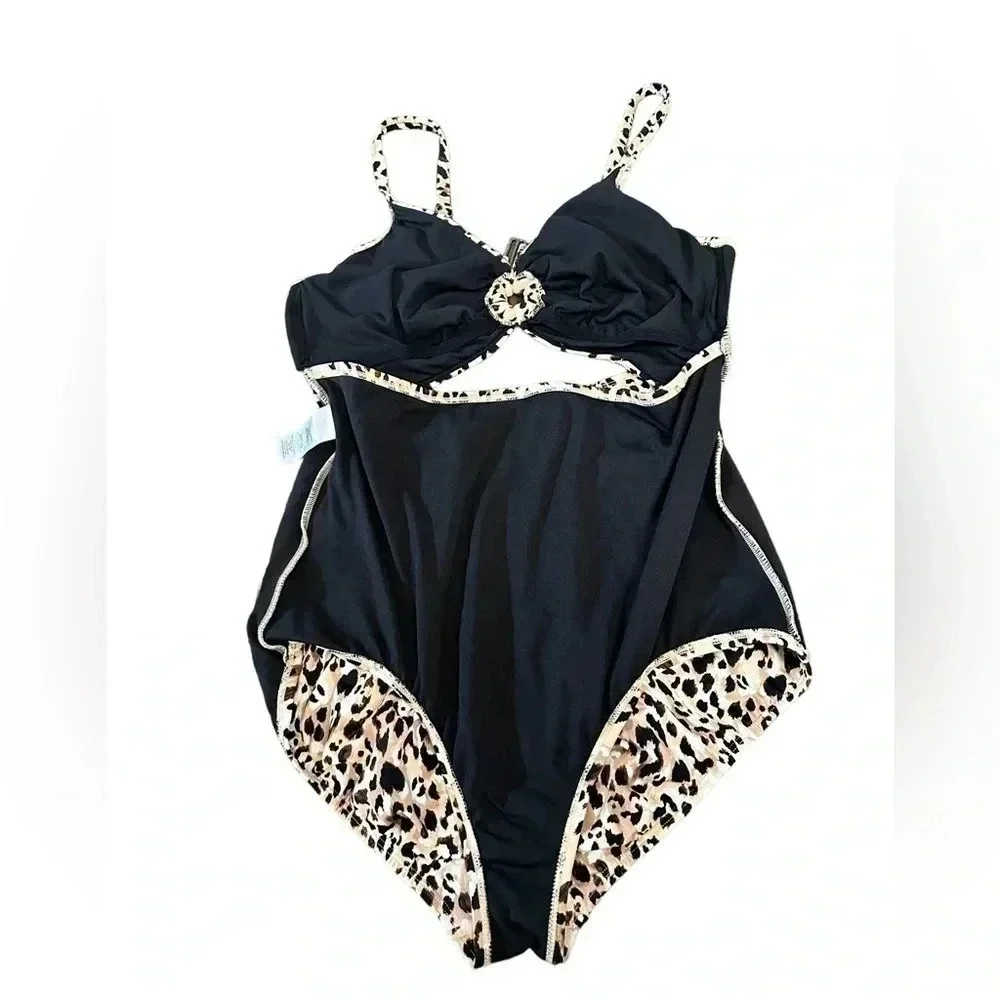 Time and Tru Animal Print One Piece Cut Out Swimsuit Womens size 1X(16W-18W)